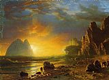 Rocky Coast Paintings - Sunset on the Coast by Albert Bierstadt